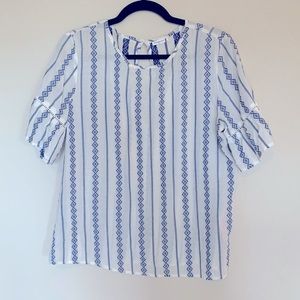 Flutter Sleeve White and Blue Top - Size M